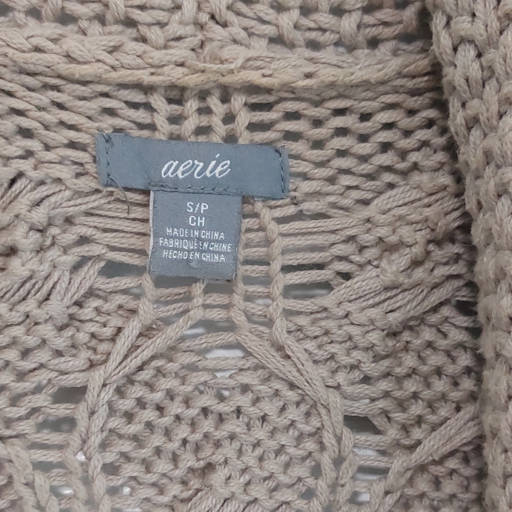 Aerie Womens Size S Taupe Cable Shawl Collar Open Cardigan Knit Sweater - Picture 4 of 7